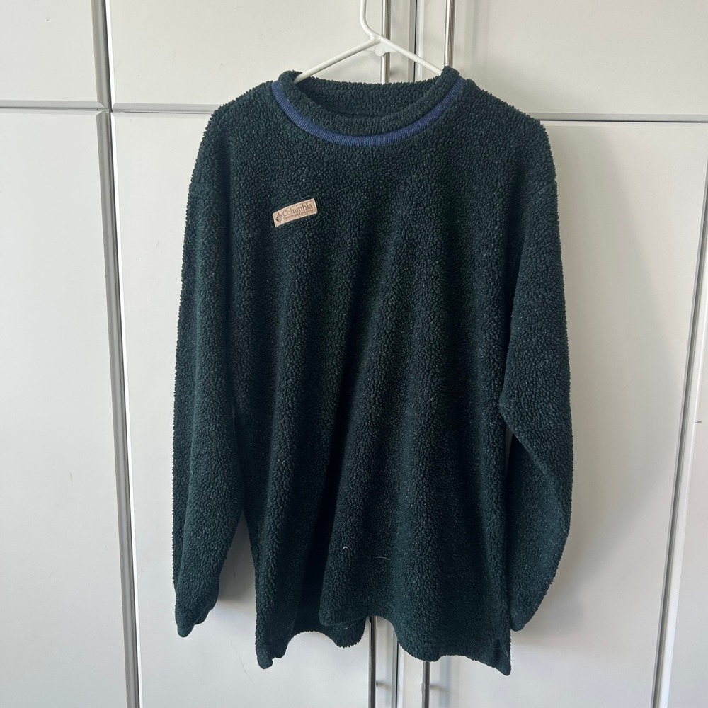 Columbia Sportswear Fleece Pullover Green Sherpa Crew Neck Vintage Made in USA M